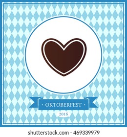 Vector Illustration of an Oktoberfest Design with Gingerbread Heart on Bavarian Flag