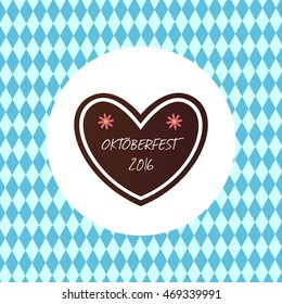 Vector Illustration of an Oktoberfest Design with Gingerbread Heart on Bavarian Flag