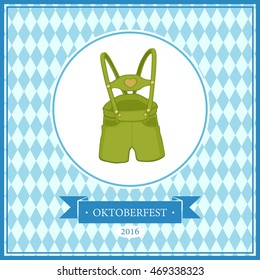 Vector Illustration of an Oktoberfest Design with Lerderhosen on Bavarian Flag