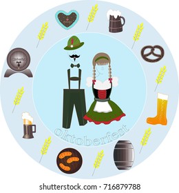 Vector illustration of Oktoberfest elements set. Oktoberfest icons. Beer festival decoration badges. Eps 10