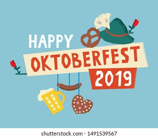 Vector illustration. Oktoberfest handwritten lettering. Oktoberfest typography vector design for greeting cards and poster. Beer Festival vector banner. Design template celebration. 