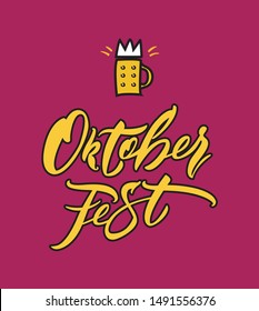 Vector illustration. Oktoberfest handwritten lettering. Oktoberfest typography vector design for greeting cards and poster. Beer Festival vector banner. Design template celebration. 