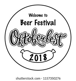 Vector illustration for Oktoberfest. Oktoberfest logotype. Black and white handwritten lettering for card, poster, postcard, logo, sticker. Wurst isolated. Beer Festival vector poster. 