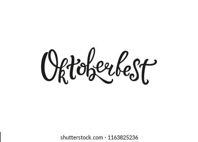 Vector illustration for Oktoberfest. Oktoberfest logotype. Black and white handwritten lettering for card, poster, postcard, logo, sticker. Beer Festival vector poster. 