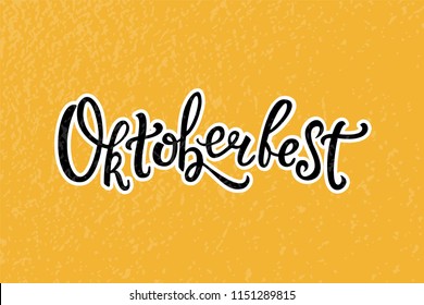 Vector illustration for Oktoberfest. Oktoberfest logotype. Handwritten lettering for card, poster, postcard, logo, sticker. Beer Festival vector poster with yellow background.