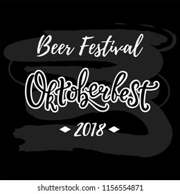 Vector illustration for Oktoberfest. Oktoberfest logotype. Handwritten lettering for card, poster, postcard, logo, sticker. Beer Festival vector poster with blackboard background.