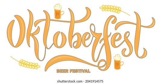 Vector illustration of Oktoberfest text for menu, label, banner, magazine, cover, template, poster, decoration, postcard. Oktoberfest calligraphy background. Oktoberfest lettering. EPS 10.