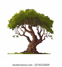 a vector illustration of an old and ancient tree in flat design style