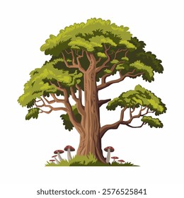 a vector illustration of an old and ancient tree in flat design style