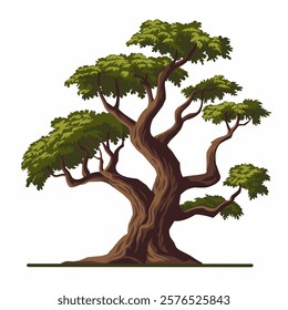 a vector illustration of an old and ancient tree in flat design style