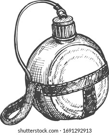 Vector illustration of an old antique water or alcohol drinking flask. Object icon in a vintage hand drawn style.