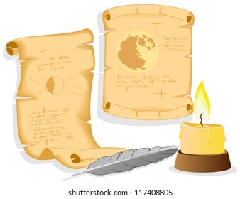 vector illustration of old astronomical scrolls