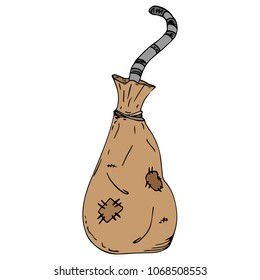 Vector illustration of an old bag. Cloth sack. Concept of a cat in a poke.