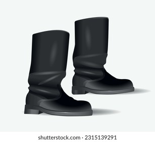 Vector illustration old black army boots on a white background