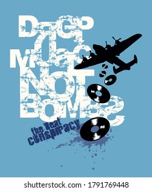 Ilustración vectorial de un viejo bombardero que arroja registros de vinilo.