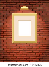 A vector illustration of an old brick wall with a blank gold picture frame