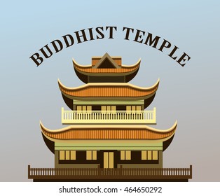 vector illustration of an old Buddhist temple on a purple background