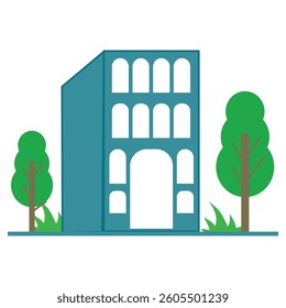 vector illustration of an old building with trees
