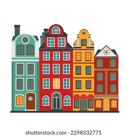 Vector illustration of the old buildings of Stockholm. Isolated on a white background.	
