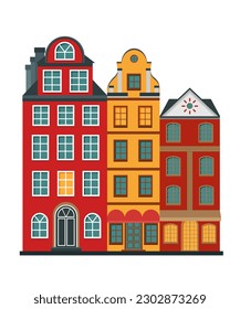 Vector illustration of the old buildings of Stockholm. Isolated on a white background.