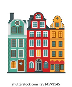 Vector illustration of the old buildings of Stockholm. Isolated on a white background.	
