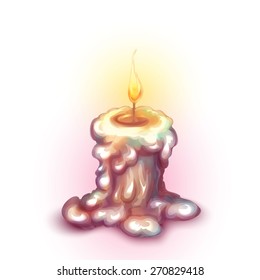 Vector illustration of old burning candle with shadow