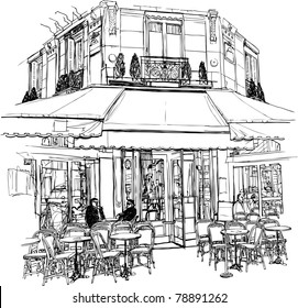 Vector Illustration Of An Old Cafe In Paris