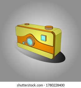 Ilustración vectorial. Vieja cámara en un estilo 3D en un fondo de color. Cámara retro. Isometry.