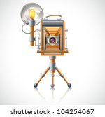 Vector illustration of old camera on white background.