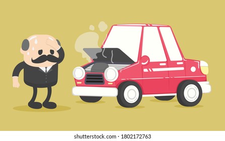 Vector ilustración coche viejo y viejo manón de la carretera
