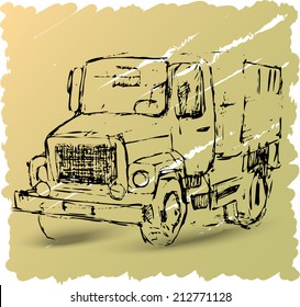 Vector illustration old car on brown background