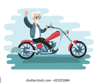 Vector illustration of old cartoon biker ride the motorcycle