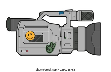 Vector illustration of a old cassete video camera recorder with stickers.