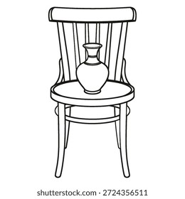 Vektorgrafik von alten Stuhl-Set von klassischen Inneneinrichtung mit Blumenvase, Malbuch