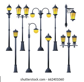Vector illustration of old city lamps in cartoon style