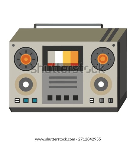 Vector illustration of old color tape recorder. Perfect for icon, logo, emblem, banner, label. Front view