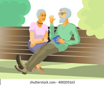 Vector illustration of a old couple on bench