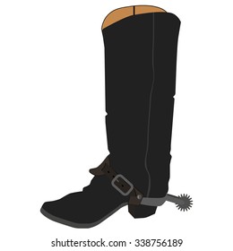 Vector illustration old cowboy boots with spur. Cowboy shoe. Western traditional  footwear.