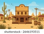 A vector illustration of Old Desert Western Cowboy Town