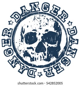 Vector illustration old dirty round stamp with lettering danger and abstract grunge skull