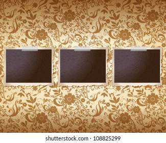 Vector illustration of old, distressed, vintage photos on the wall