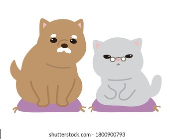 The Vector Illustration Of Old Dogs And Old Cats. Pet Aging.