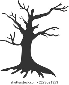  Vector illustration of old dried tree silhouette in cartoon style for Halloween design