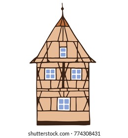 Vector illustration of old european house in minimalist style