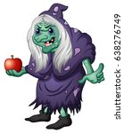 Vector illustration of Old evil witch holding an apple