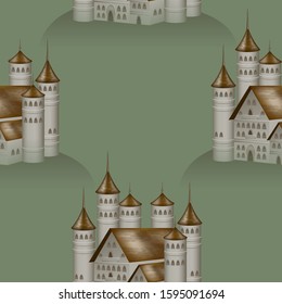 Vector illustration of an old fairy-tale castle seamless pattern