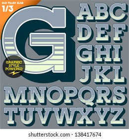 Vector illustration of an old fashioned alphabet. Vintage style. Deco filled