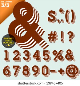 Vector illustration of an old fashioned alphabet. Vintage style. Brown layered