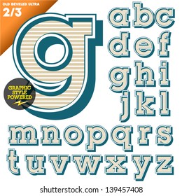 Vector illustration of an old fashioned alphabet. Vintage style. Beveled Ultra