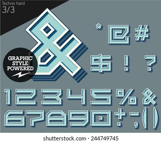 Vector illustration of an old fashioned alphabet. Techno hard. Set 3
